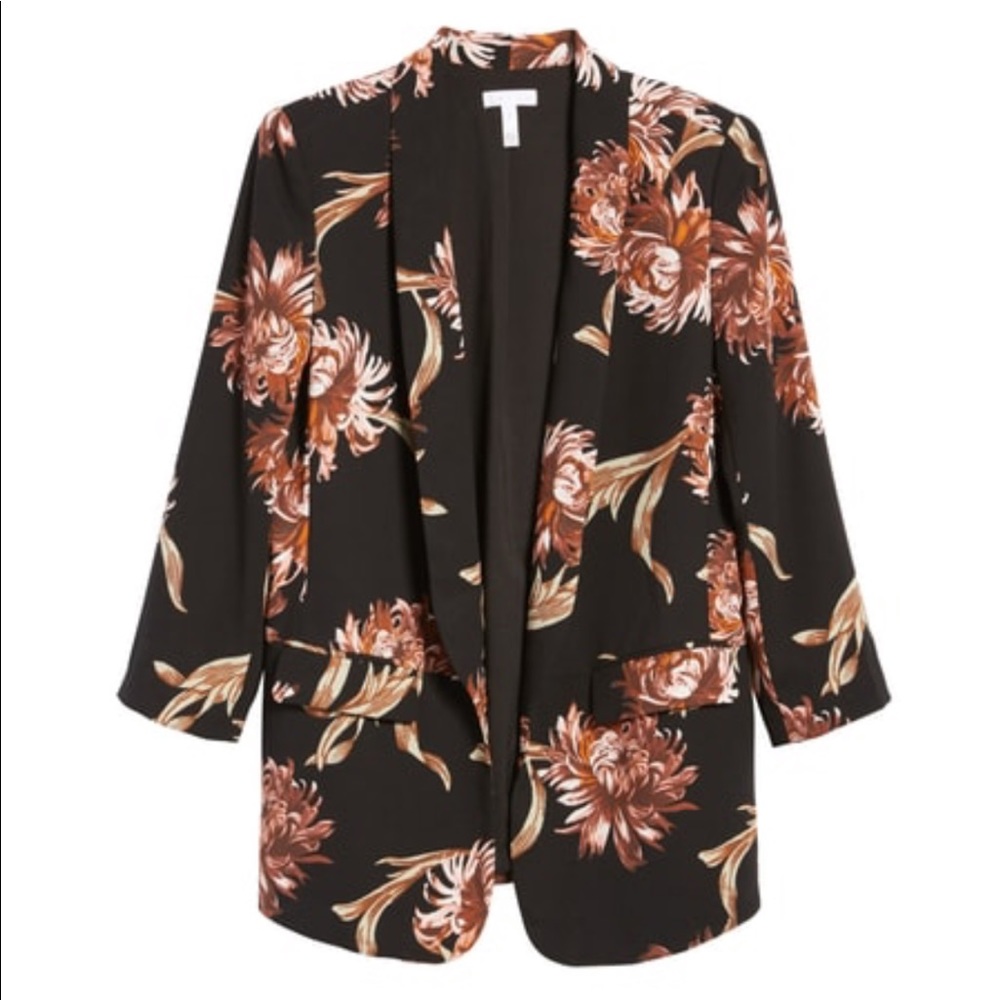 Leith bold floral print open front blazer jacket